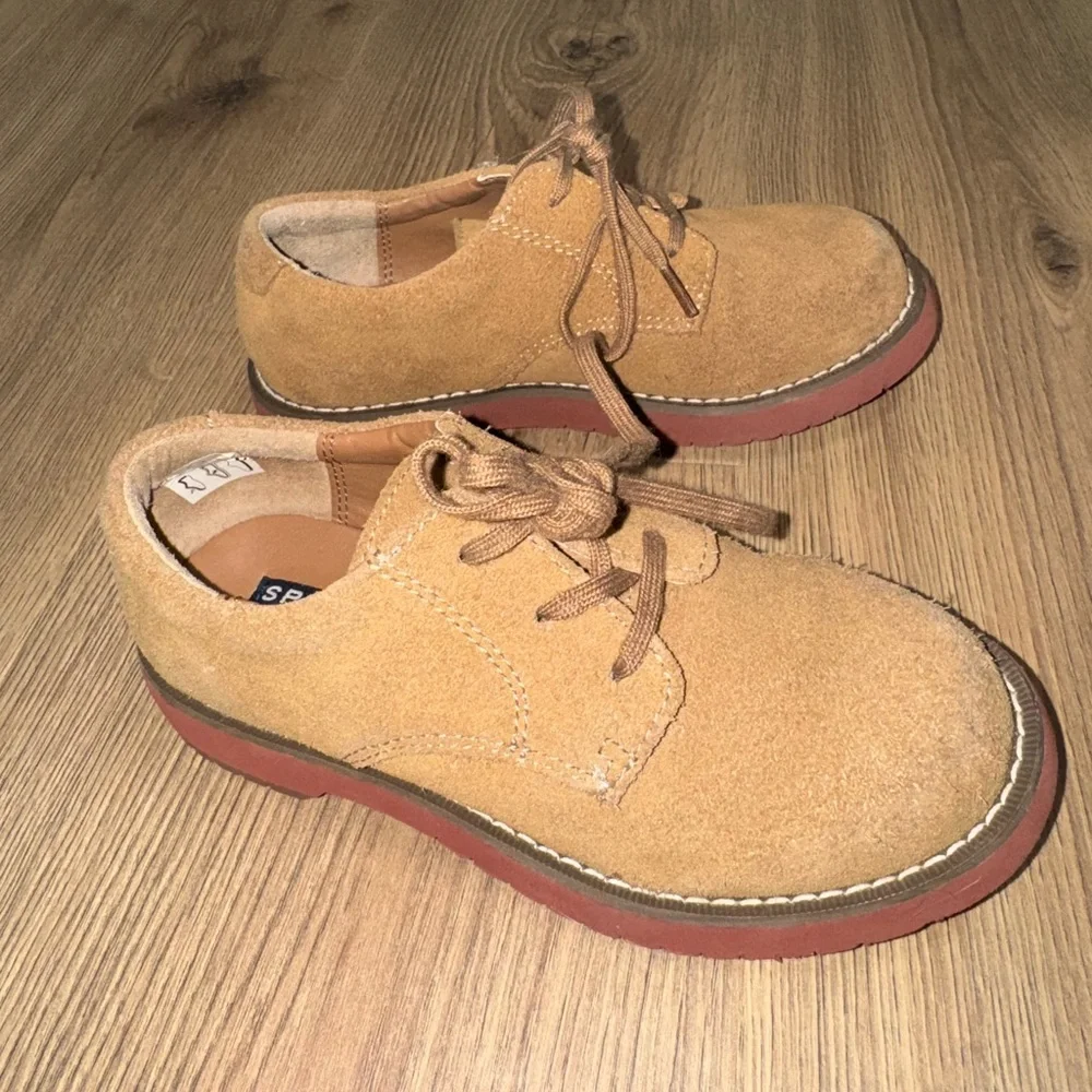 Sperry Tevin Oxford Tan Buck Suede Leather Dress Shoes Toddler Sz 11.5